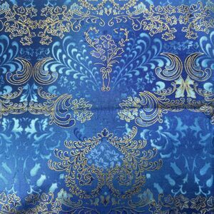 Robert Kaufman Fusions Blue Gold Floral Print Cotton Quilting Fabric 26" X 44"